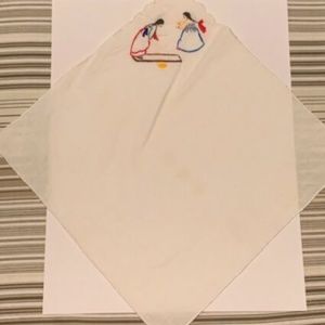 Vintage Handkerchief White Cloth w/ Embroidered Seasaw playing